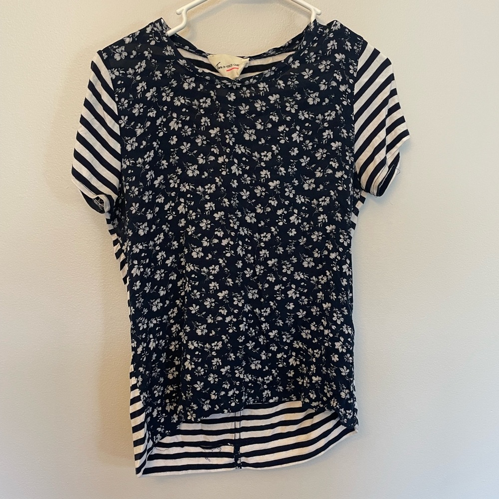 Navy Blue & White Floral Top - Small